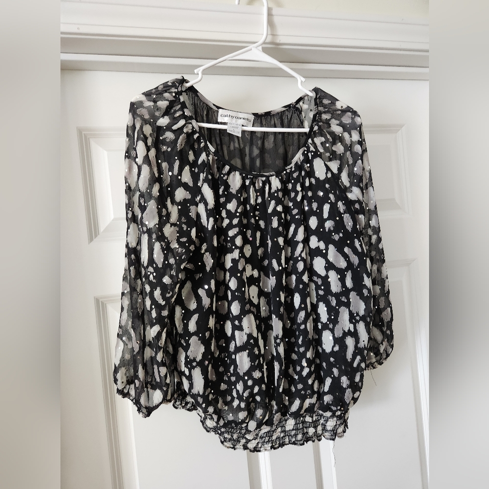 Cathy Daniels Black and White Women's Top With Sequins, Like New